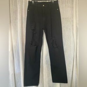 SHEIN - Destroyed Ripped Boyfriend Jeans - Black
